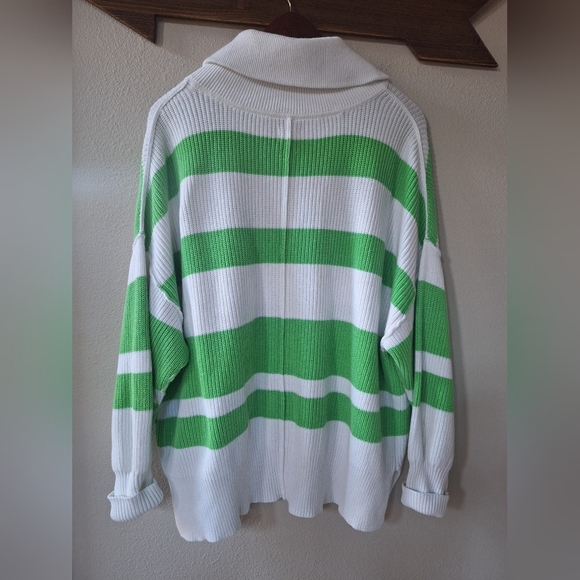 Aerie Womens Green White Striped Half-Zip Sweater Oversized Size S - Picture 6 of 6